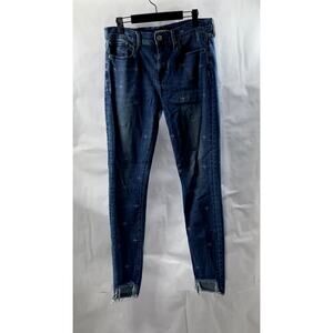 EXPRESS Women's Medium Blue Denim Distressed Raw-Hem Stretch Mid-Rise Jeans SZ6L